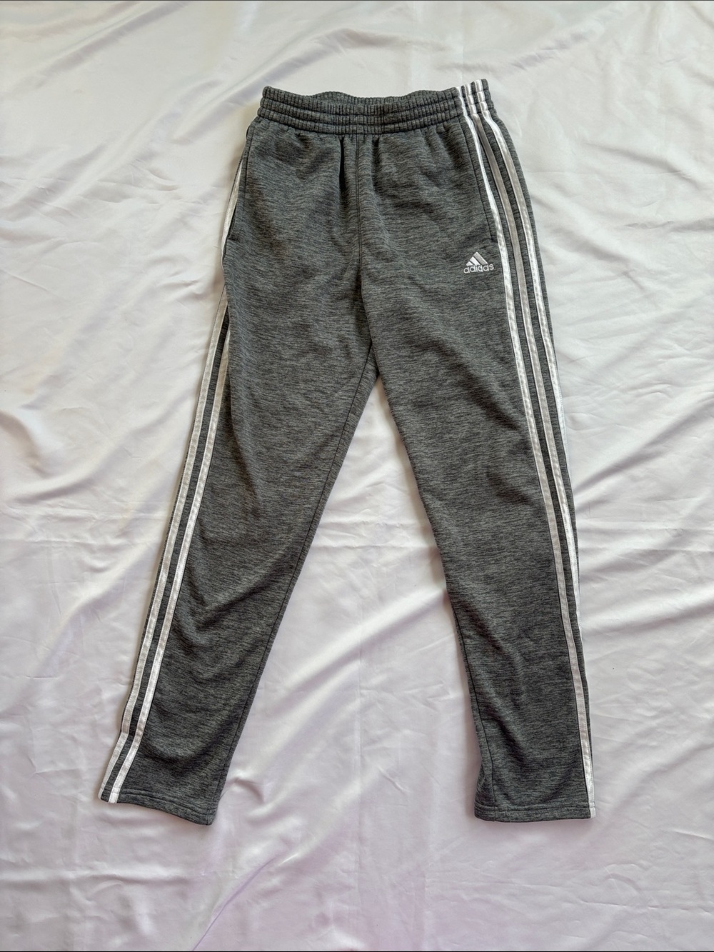Adidas Kids Gray Track Pants with White Stripes, L 14/16